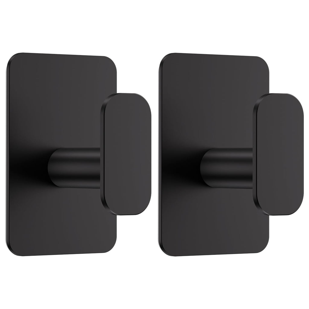 Large Heavy Duty Wall Hooks - 26lb Max, Stainless Steel Adhesive Towel Hooks for Hanging Towel, Coat, Robe, Hat, Sticky Towel Holder for Wall Mount in Bathroom, Shower, Kitchen (Black, 4 Pack)
