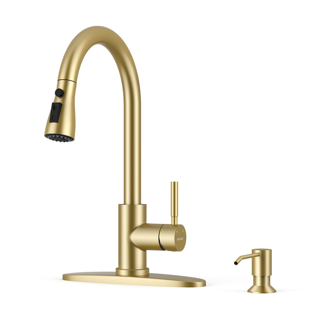 WEWE Pull-Down Kitchen Faucet with 3 Mode Sprayer, Polished Chrome
