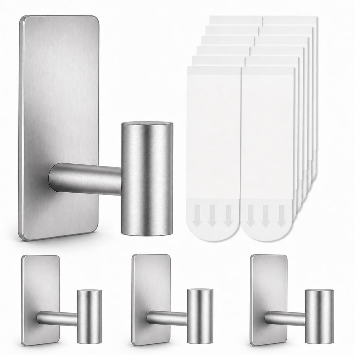 5 Pcs Towel Hooks Heavy Duty for Hanging，Adhesive Wall Hooks with Removable Strips，Sticky No Damage，Outdoor for Bathrooms，Shower，Stockings，Decor，Robe，X-Large，Black 304 Stainless Steel