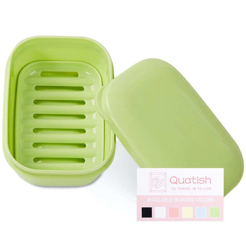 Quatish Leakproof Soap Dish with Lid & Draining Layer, Shatterproof Travel Bar Soap Holder Case Container, Portable Travel Size Toiletries Essentials for Camping, Gym, Bathroom, Black