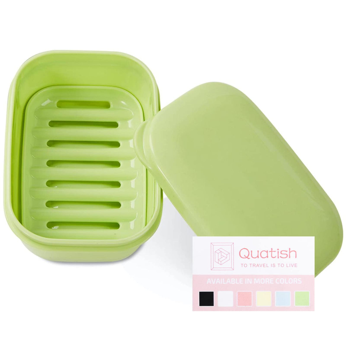Quatish Leakproof Soap Dish with Lid & Draining Layer, Shatterproof Travel Bar Soap Holder Case Container, Portable Travel Size Toiletries Essentials for Camping, Gym, Bathroom, Black