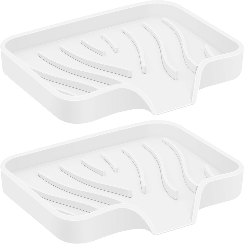 2PCS Self Draining Soap Holder,Spofit Silicone Soap Dish, Suitable for for Kitchen, Bathroom, Shower, Bath Tub,Soap Container (Beige)