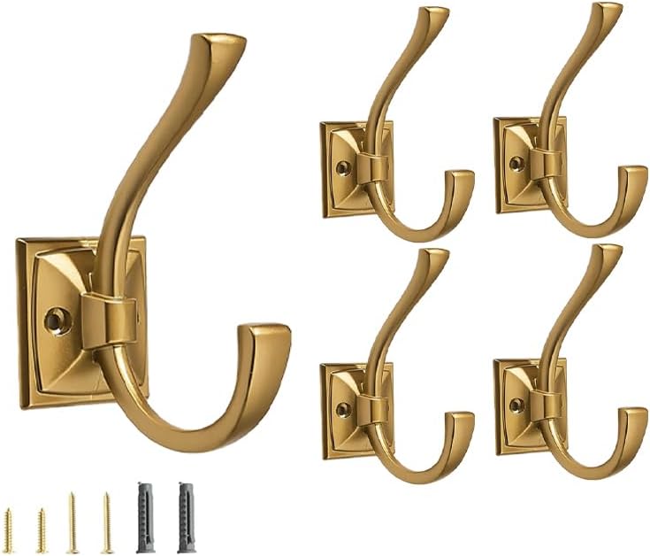 5 Pack Decorative Heavy Duty Towel Hooks for Hanging Robe Double Oil Rubbed Bronze Coat Hooks Wall Mounted with Screws for Key, Towel, Bags, Cup, Hat