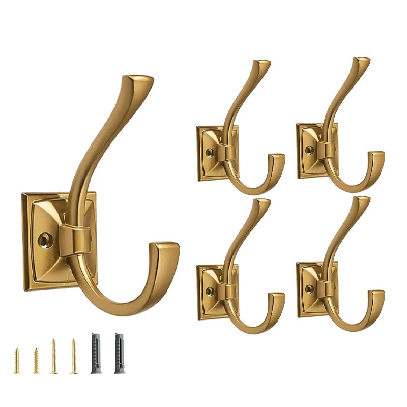 5 Pack Decorative Heavy Duty Towel Hooks for Hanging Robe Double Oil Rubbed Bronze Coat Hooks Wall Mounted with Screws for Key, Towel, Bags, Cup, Hat