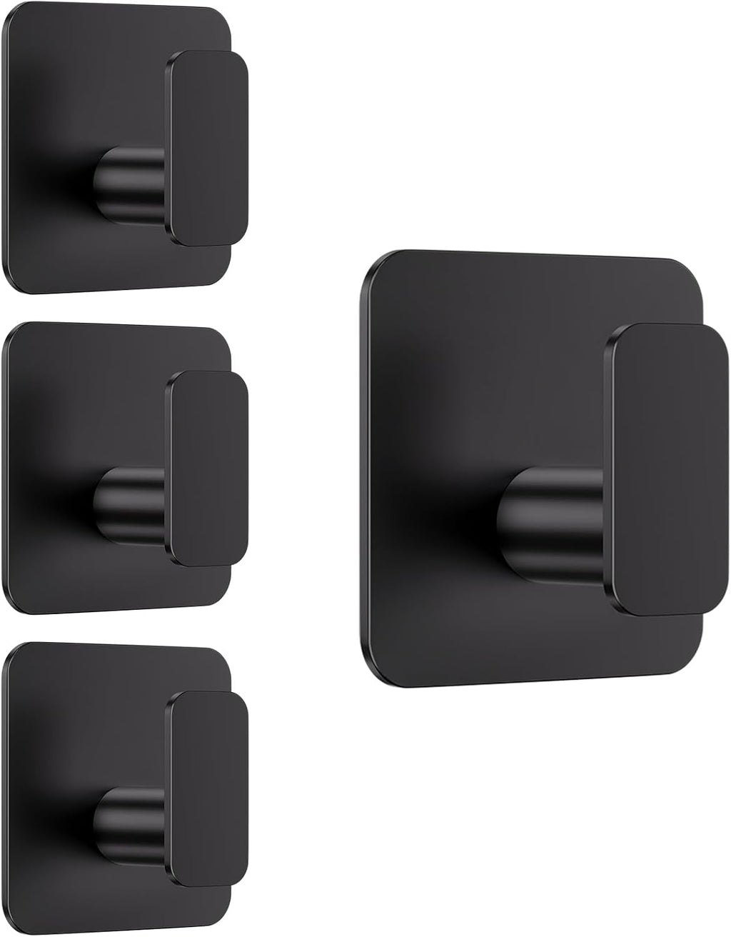 Aikzik Black Hooks for Hanging Heavy Duty, Adhesive Hooks for Shower, Bathroom, Kitchen, Robe, Towel, Coat, Waterproof & Rustproof Hook for Walls No Damage, Sticky Wall Towel Hooks - 4 Pack