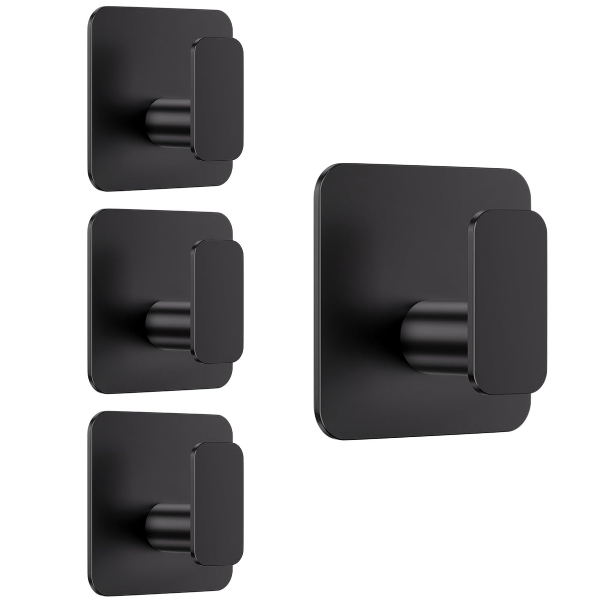 Aikzik Black Hooks for Hanging Heavy Duty, Adhesive Hooks for Shower, Bathroom, Kitchen, Robe, Towel, Coat, Waterproof & Rustproof Hook for Walls No Damage, Sticky Wall Towel Hooks - 4 Pack