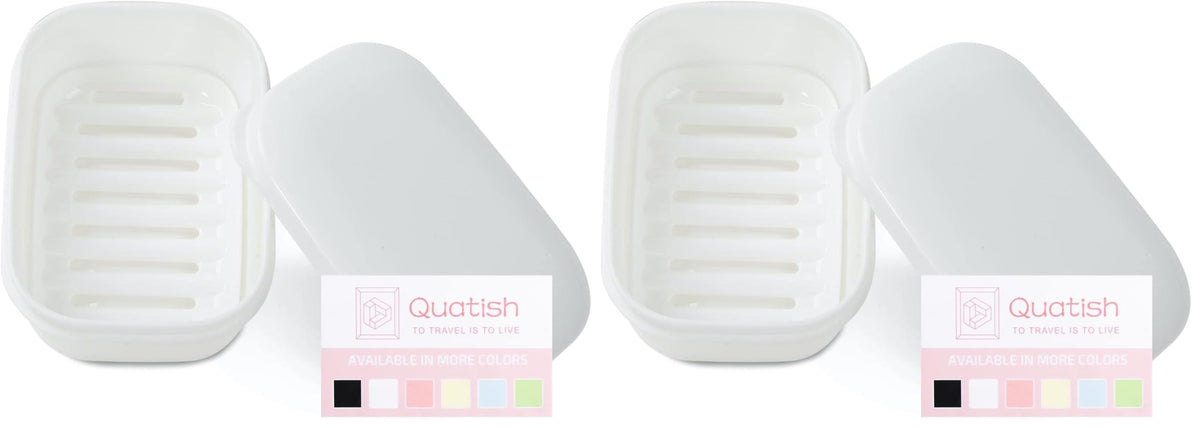 Quatish Leakproof Soap Dish with Lid & Draining Layer, Shatterproof Travel Bar Soap Holder Case Container, Portable Travel Size Toiletries Essentials for Camping, Gym, Bathroom, Black
