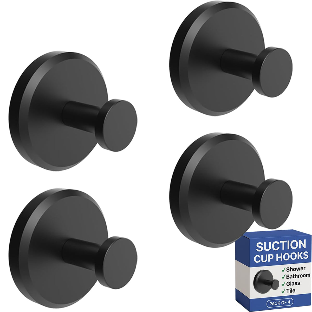 HOME SO Suction Cup Hooks for Shower & Bathroom Towel Holder 2-Pack Chrome