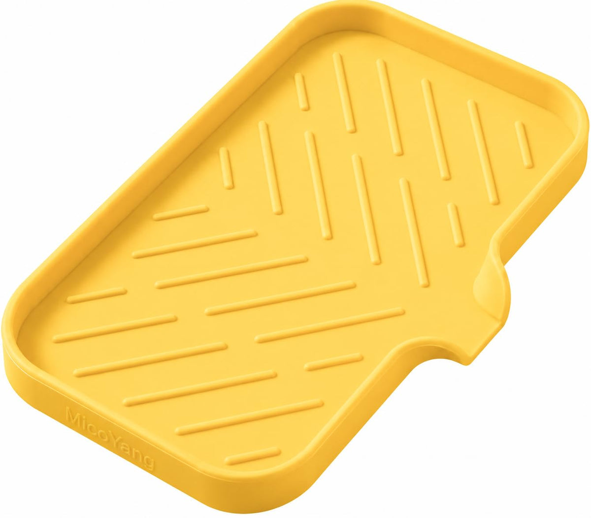 MicoYang Silicone Soap Dish with Drain Spout, Self-Draining Sink Organizer Tray for Bathroom and Kitchen, Sponges, Dispensers and Soap Holder, Non-Slip and Dishwasher Safe, White (Compact, 4.9"×3.2")