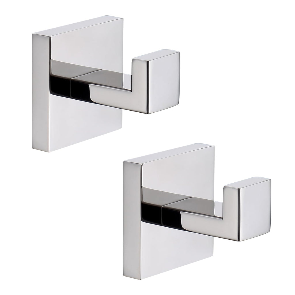 TASTOS Bath Towel Hooks Matte Black, 2 Pack Stainless Steel Robe Coat and Clothes Hook, Heavy Duty Wall Hook for Bathroom & Kitchen, Modern Square Style Wall Mounted (Black)