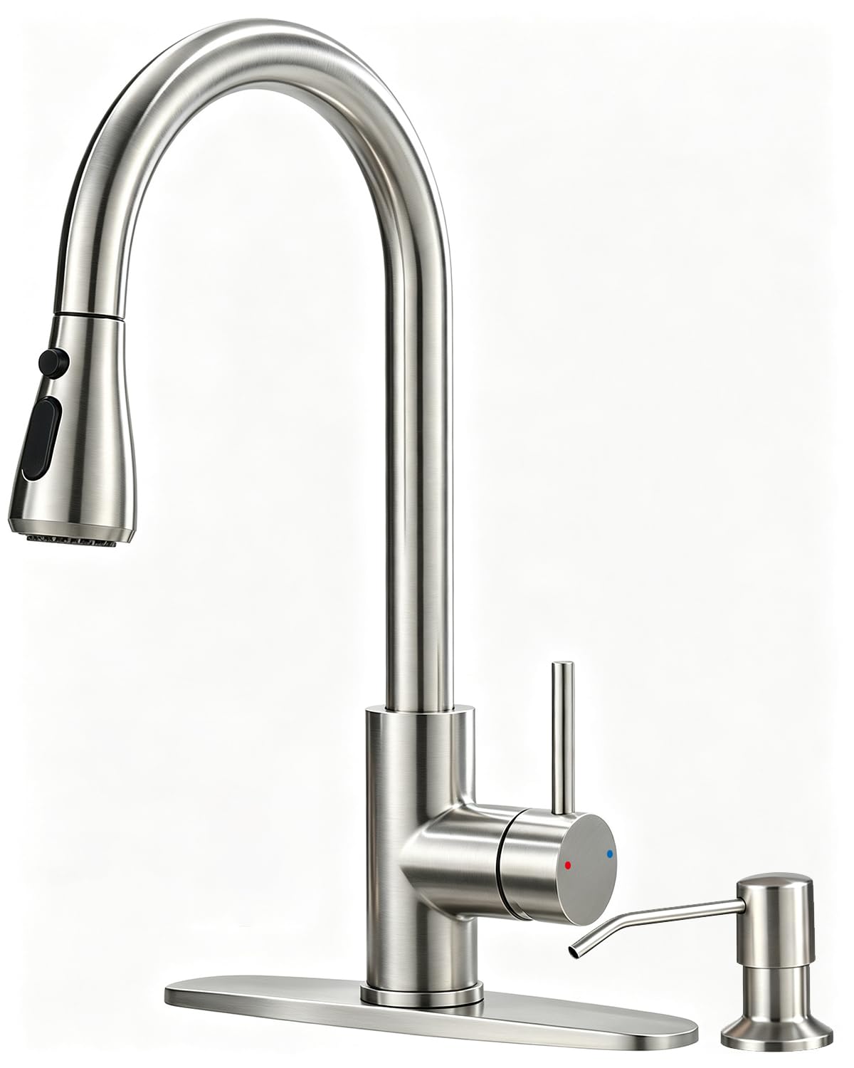 Kitchen Faucet with Cup Washer Pull Down Sprayer Stainless Steel Kitchen Sink Faucet with Deck Plate Glass Rinser Single Hole Brushed Nickel
