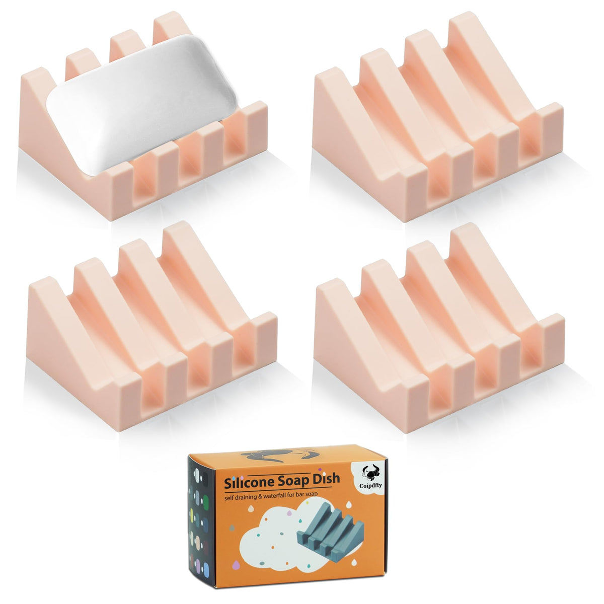 Self Draining Soap Dish Holder,Silicone Soap Dish,for Bathroom,Kitchen, Sponges，Can Extend Soap Life，Keep Soap Bars Dry and Easy Cleaning (White,1-Pack)
