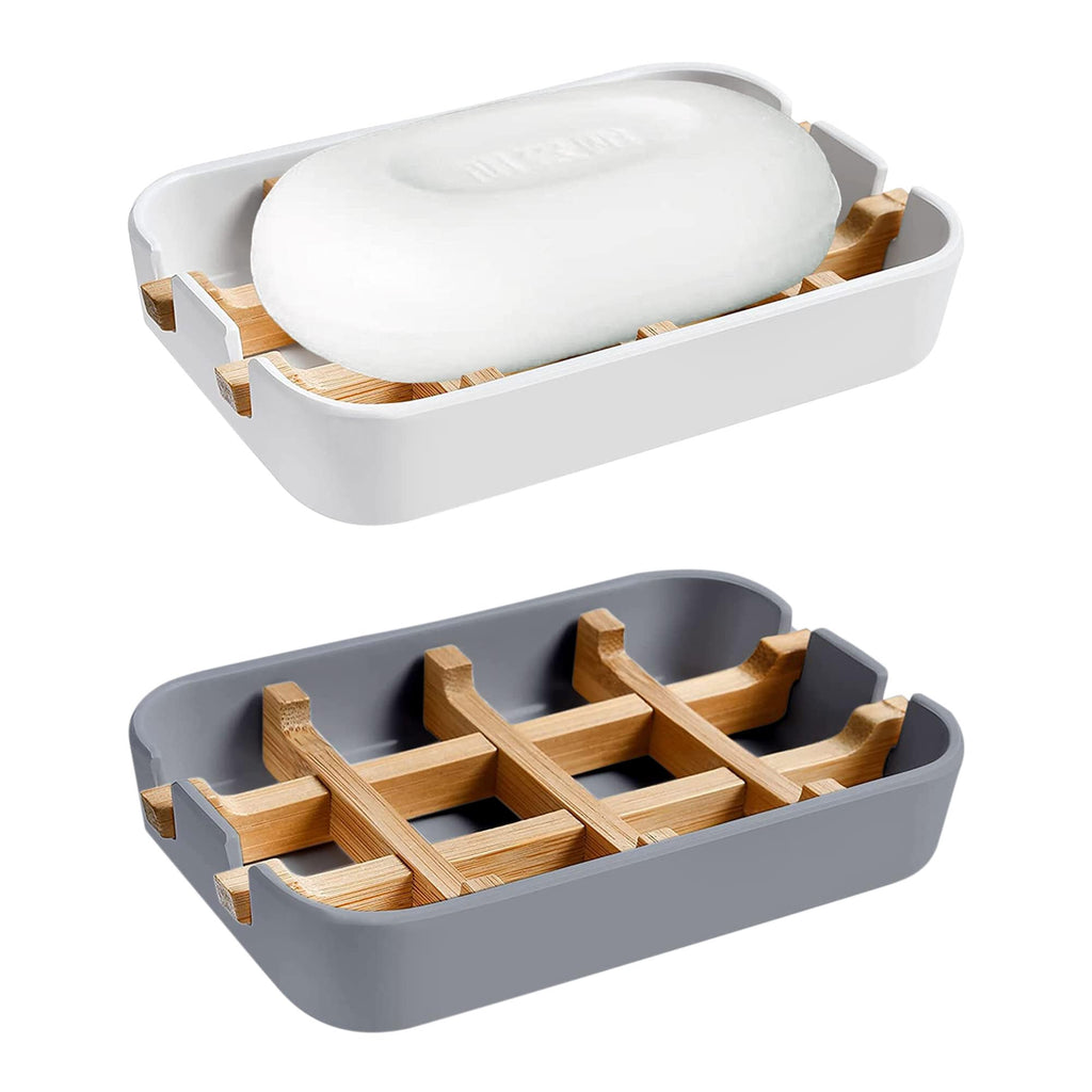 Aoheuo Modern Bamboo Fiber soap Holder and soap Dish Combination (Removable), White, 5.12 Long by 3 Wide, 0.98 inches high, Used in Kitchens, bathrooms, and bar Sinks