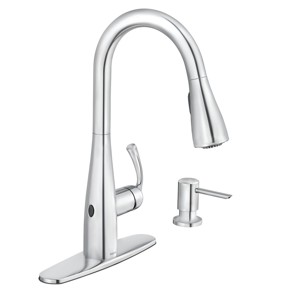 Moen Essie Matte Black One-Handle High Arc Pre-Rinse Spring Pulldown Kitchen Faucet with Power Clean, 87814BL