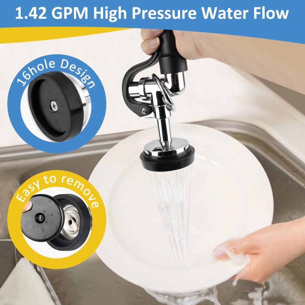 Pre Rinse Sprayer Valve Fits for T&S Brass Spray Valve Replace B-0107, High-Pressure Commercial Pre Rinse Spray Head Dish Sprayer Replacement Kit for Restaurant Industrial Faucets - Black
