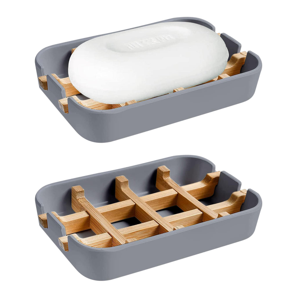 Aoheuo Modern Bamboo Fiber soap Holder and soap Dish Combination (Removable), White, 5.12 Long by 3 Wide, 0.98 inches high, Used in Kitchens, bathrooms, and bar Sinks