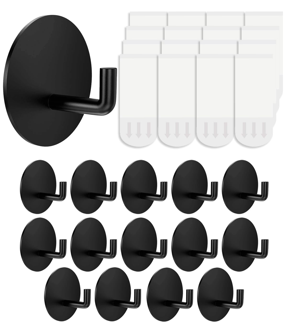 5 Pcs Towel Hooks Heavy Duty for Hanging，Adhesive Wall Hooks with Removable Strips，Sticky No Damage，Outdoor for Bathrooms，Shower，Stockings，Decor，Robe，X-Large，Black 304 Stainless Steel