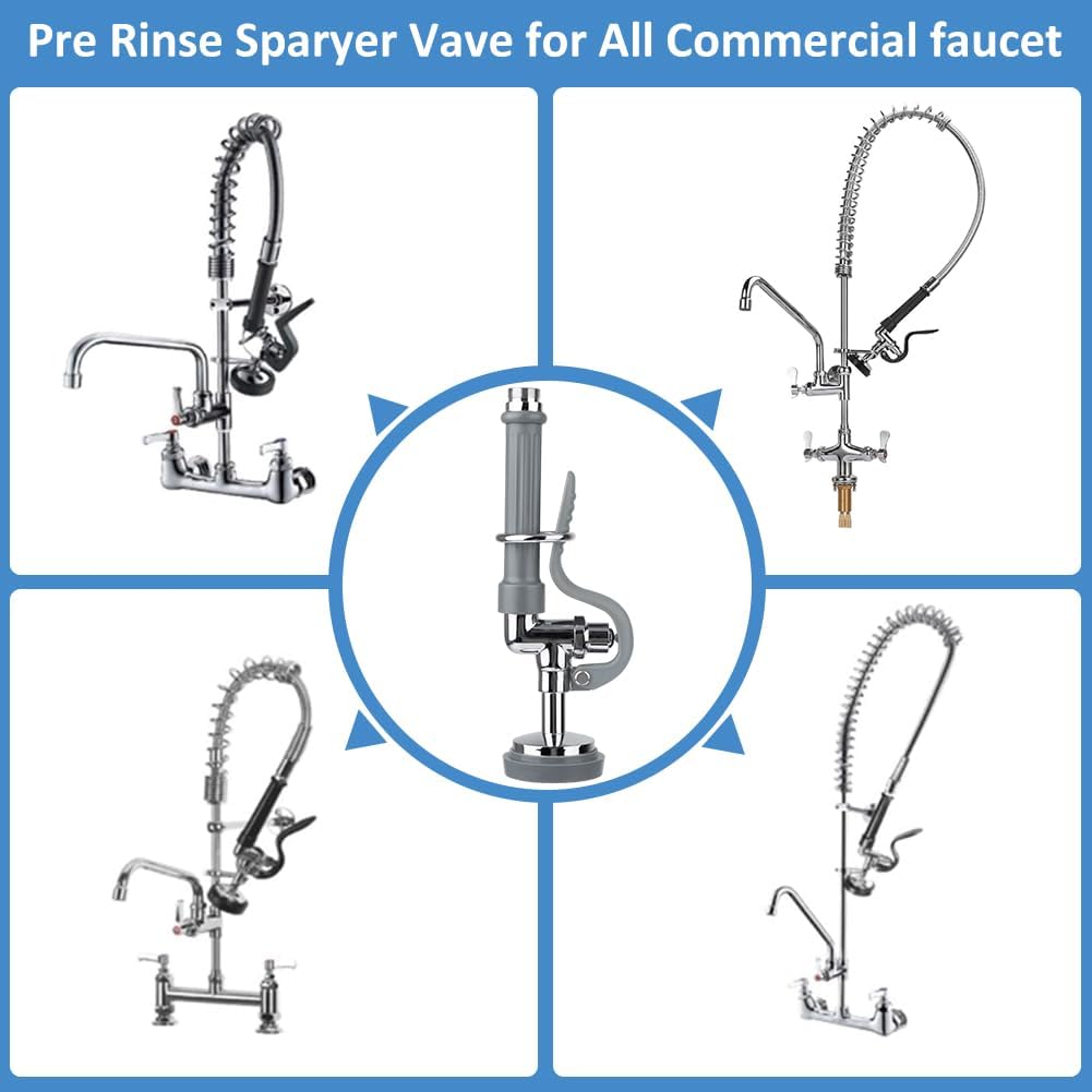 Pre Rinse Sprayer Valve, 1.42 GPM High Pressure Commercial Pre Rinse Spray Head Dish Sprayer Replacement Kit for Restaurant Industrial Faucets, Chrome Finished