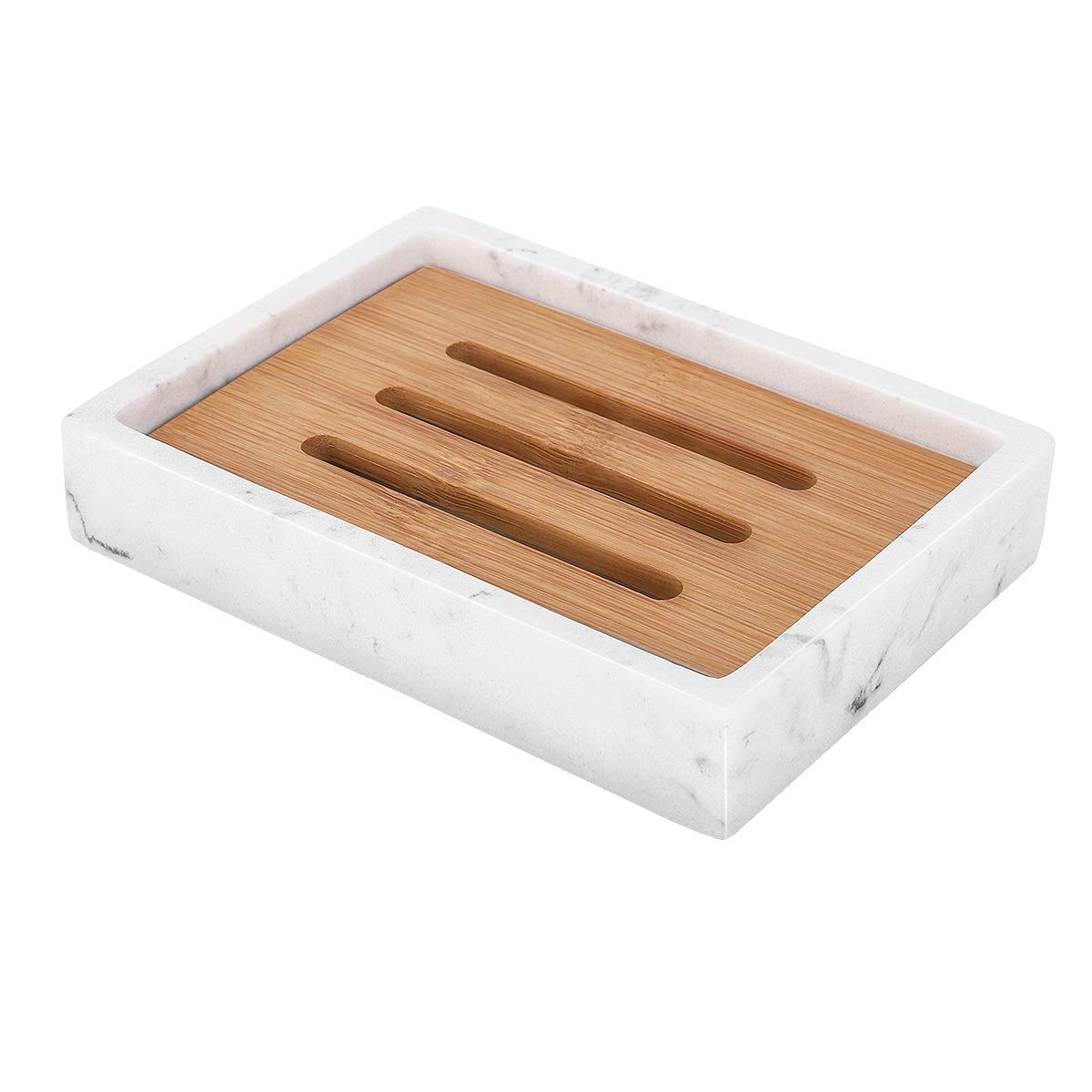 Luxspire Soap Dish Tray, Double Layer Soap Holder, White Marble