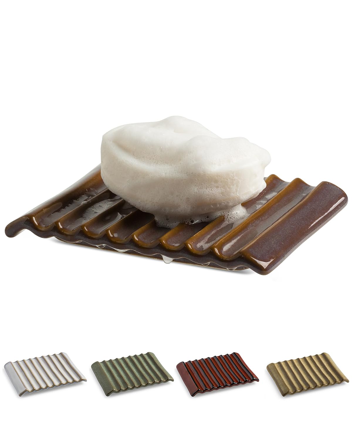 Zoeeker Self Draining Soap Dish, Ceramic Soap Holder with Waterfall Design
