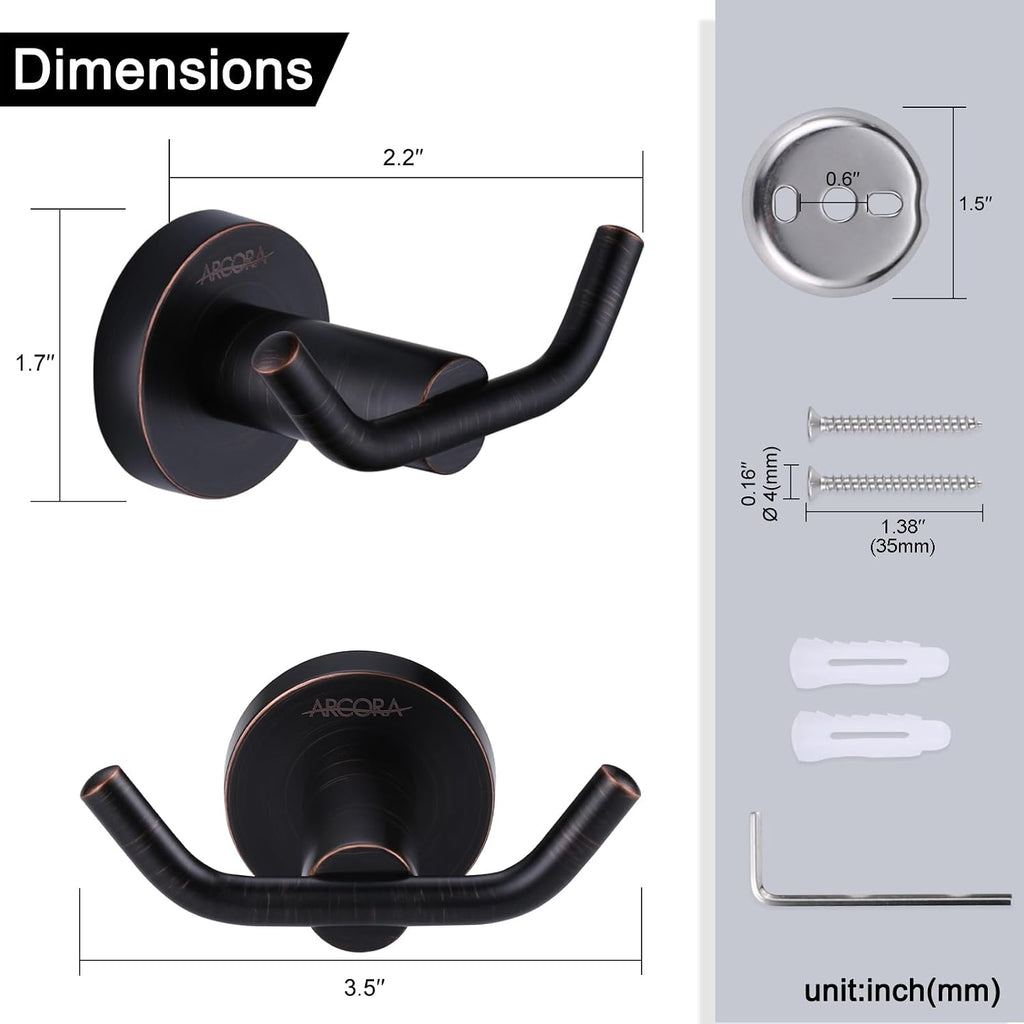 ARCORA Oil Rubbed Bronze Towel Hooks, SUS 304 Stainless Steel Robe Hook