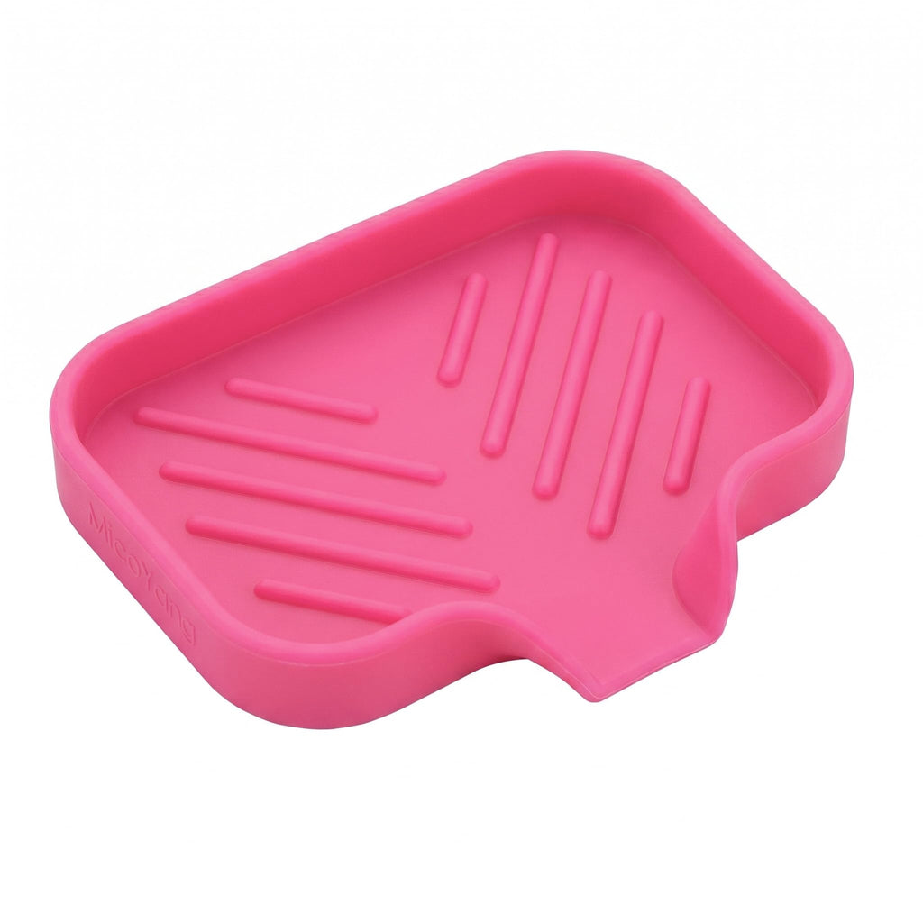 MicoYang Silicone Soap Dish with Drain Spout, Self-Draining Sink Organizer Tray for Bathroom and Kitchen, Sponges, Dispensers and Soap Holder, Non-Slip and Dishwasher Safe, White (Compact, 4.9"×3.2")