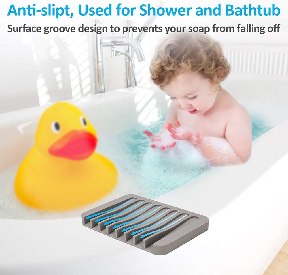 4PCS Self-Draining Silicone Bar Soap Dish and Holders for Shower
