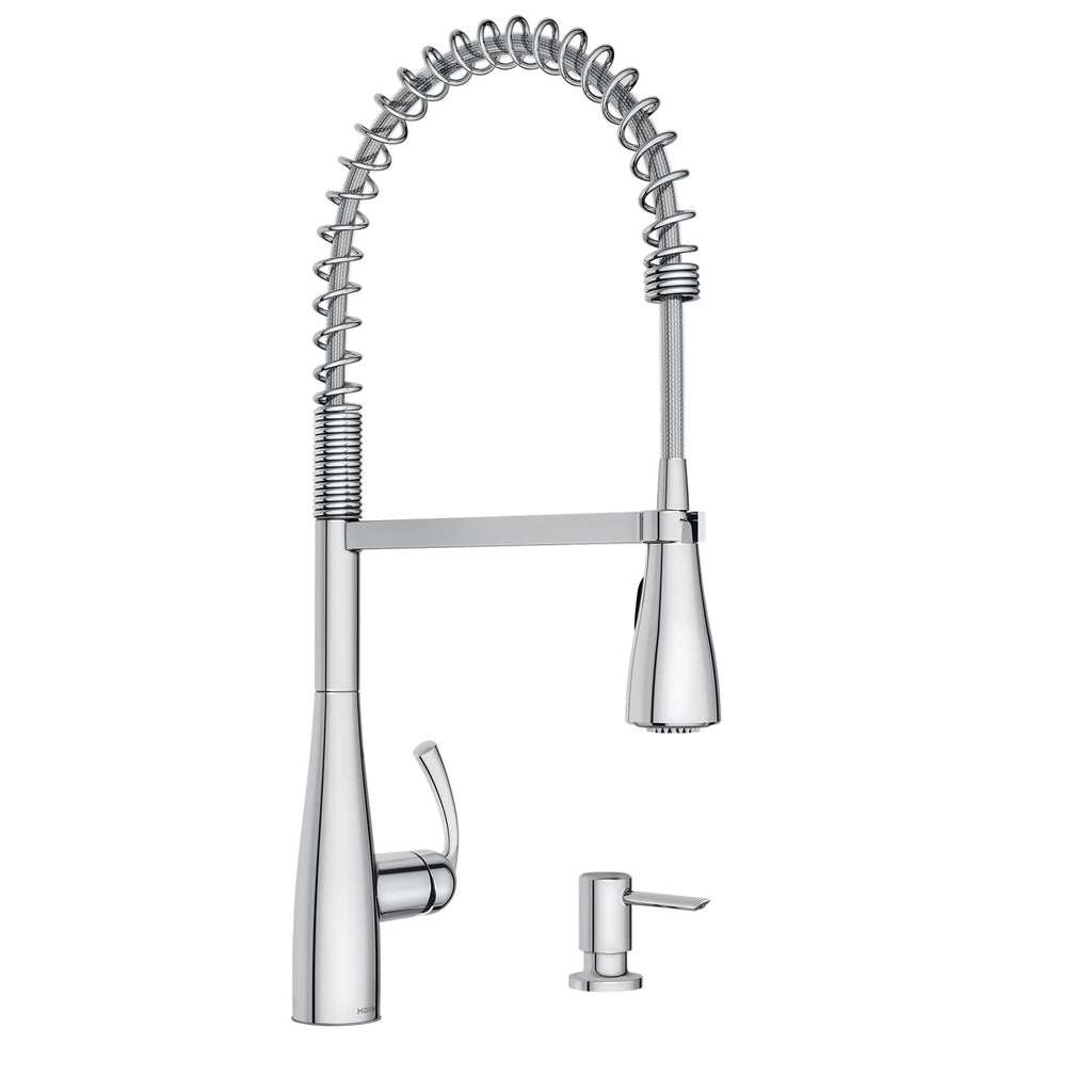 Moen Essie Matte Black One-Handle High Arc Pre-Rinse Spring Pulldown Kitchen Faucet with Power Clean, 87814BL