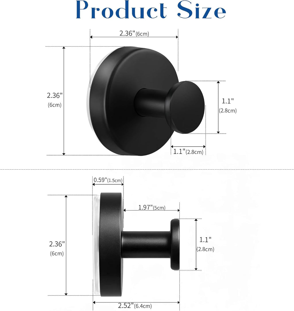 Suction Cup Hooks for Shower, 6 Pack Matte Black Suction Hooks