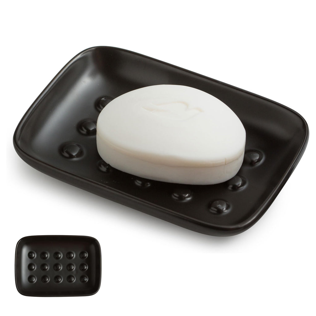 Miamolo Soap Dish, Ceramic Soap Holder Shower Soap Dish for Bar Soap Sponge, Soap Saver Tray for Bathroom Kitchen Sink, White