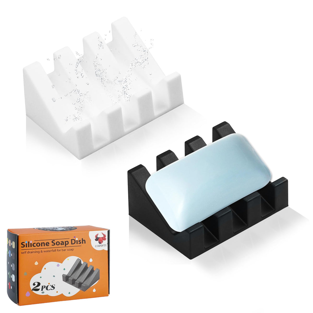 Self Draining Soap Dish Holder,Silicone Soap Dish,for Bathroom,Kitchen, Sponges，Can Extend Soap Life，Keep Soap Bars Dry and Easy Cleaning (White,1-Pack)