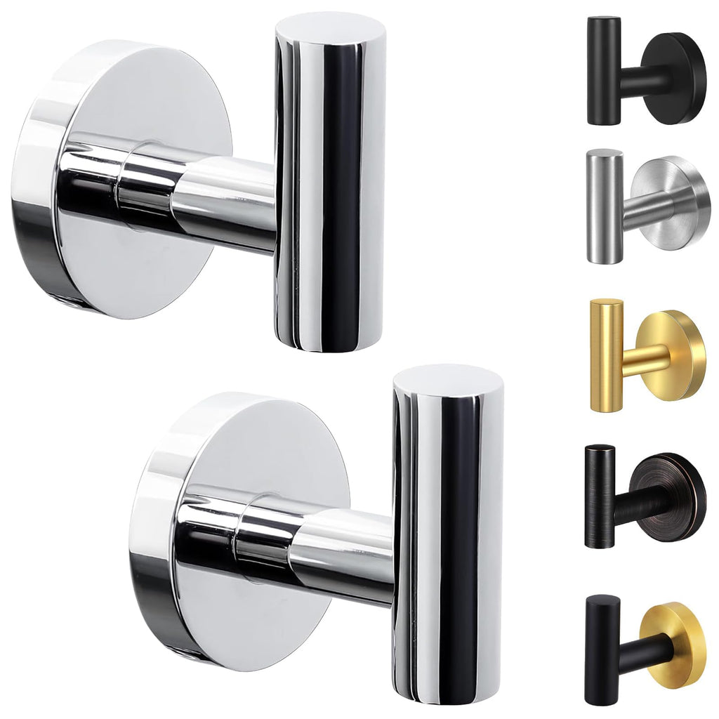 Kruodop Towel Hooks for Bathroom,2 Packs Wall Mount Towel Holder,Black Matte Wall Robe Hook,Stainless Steel Heavy Duty Door Hanger Towel Hook for Kitchen, Bedroom,Hotel,Pool,Coats(Drilling)
