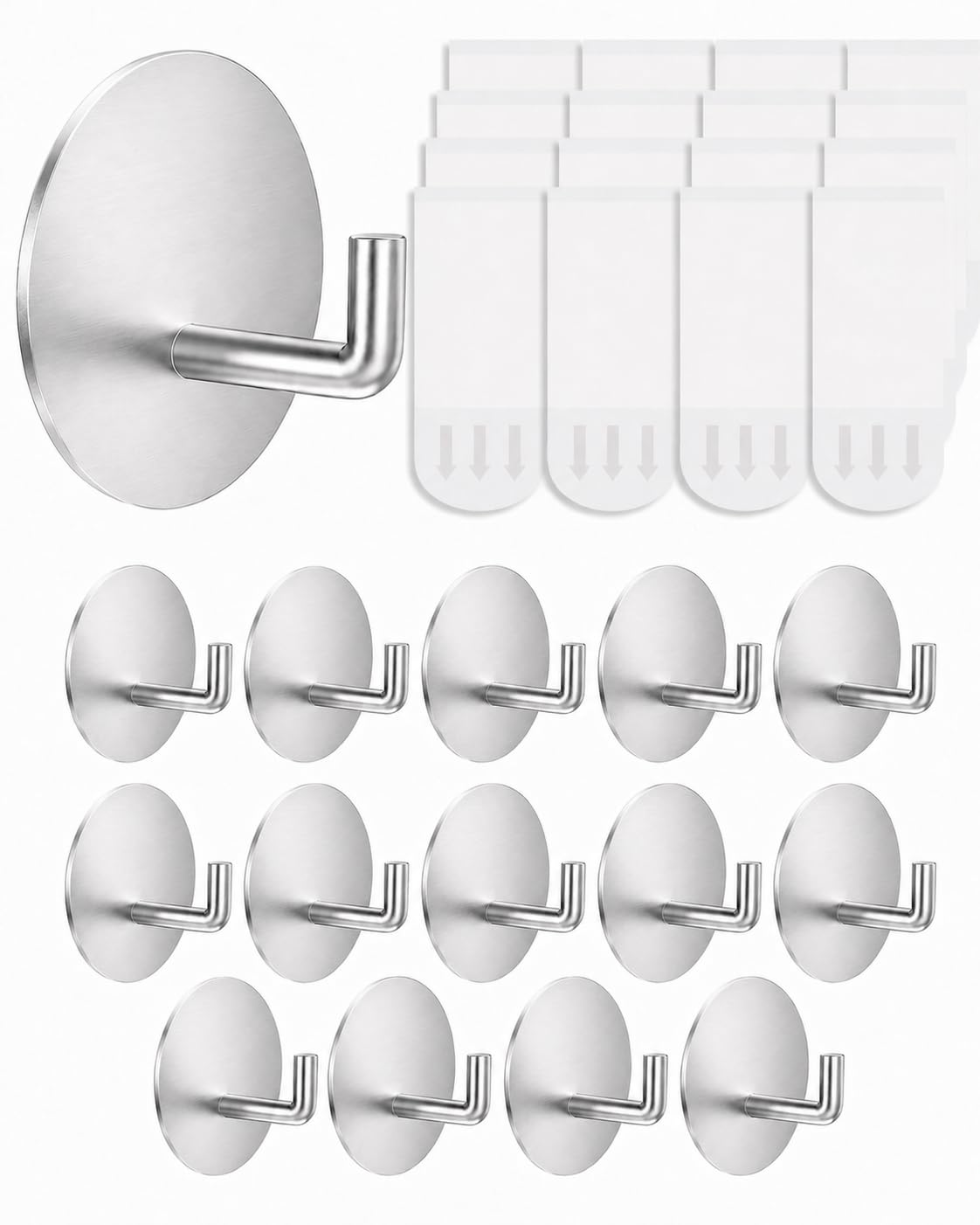 5 Pcs Towel Hooks Heavy Duty for Hanging，Adhesive Wall Hooks with Removable Strips，Sticky No Damage，Outdoor for Bathrooms，Shower，Stockings，Decor，Robe，X-Large，Black 304 Stainless Steel
