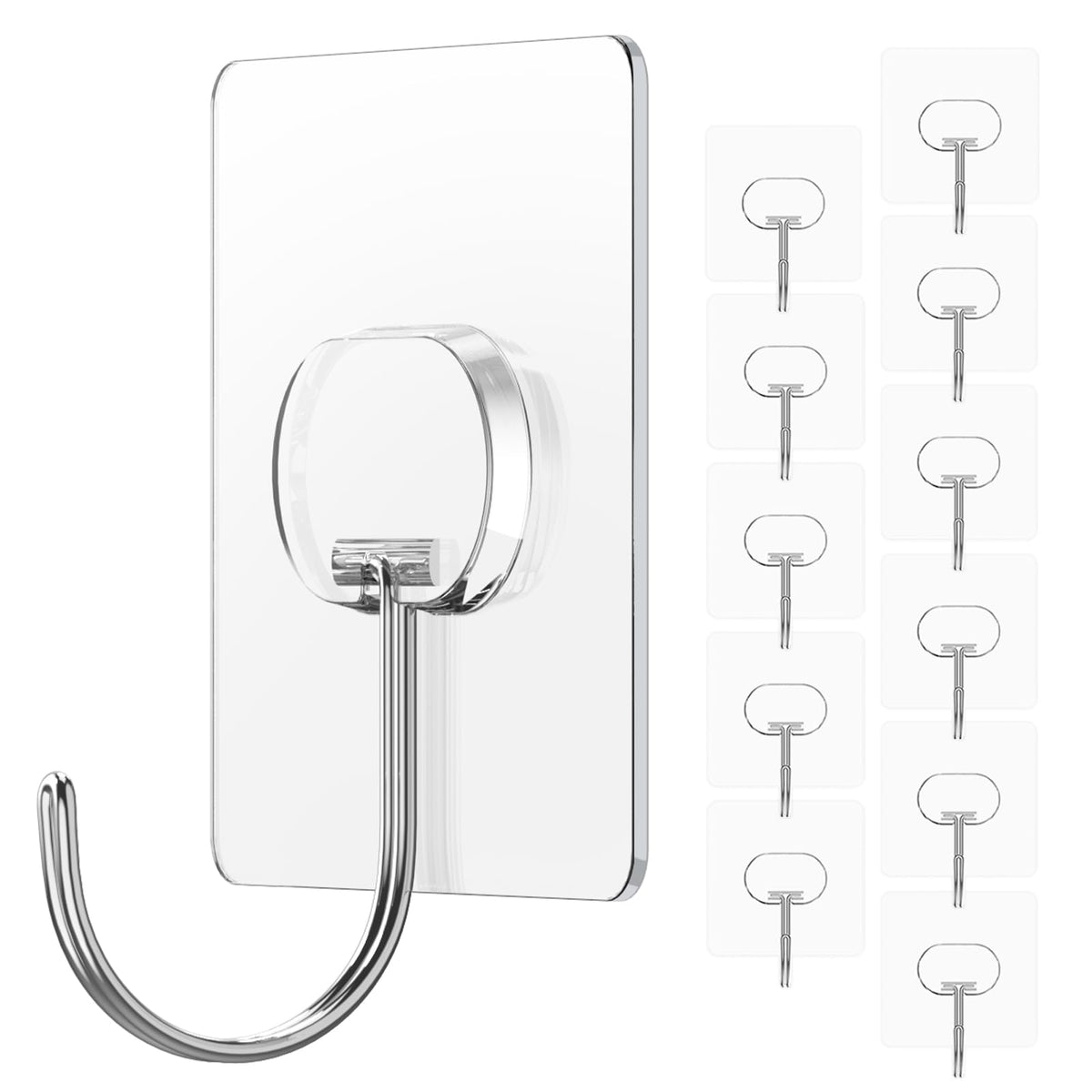 Adhesive Wall Hooks No Drill Large Clear Heavy Duty,13LB Sticky 8 Pack