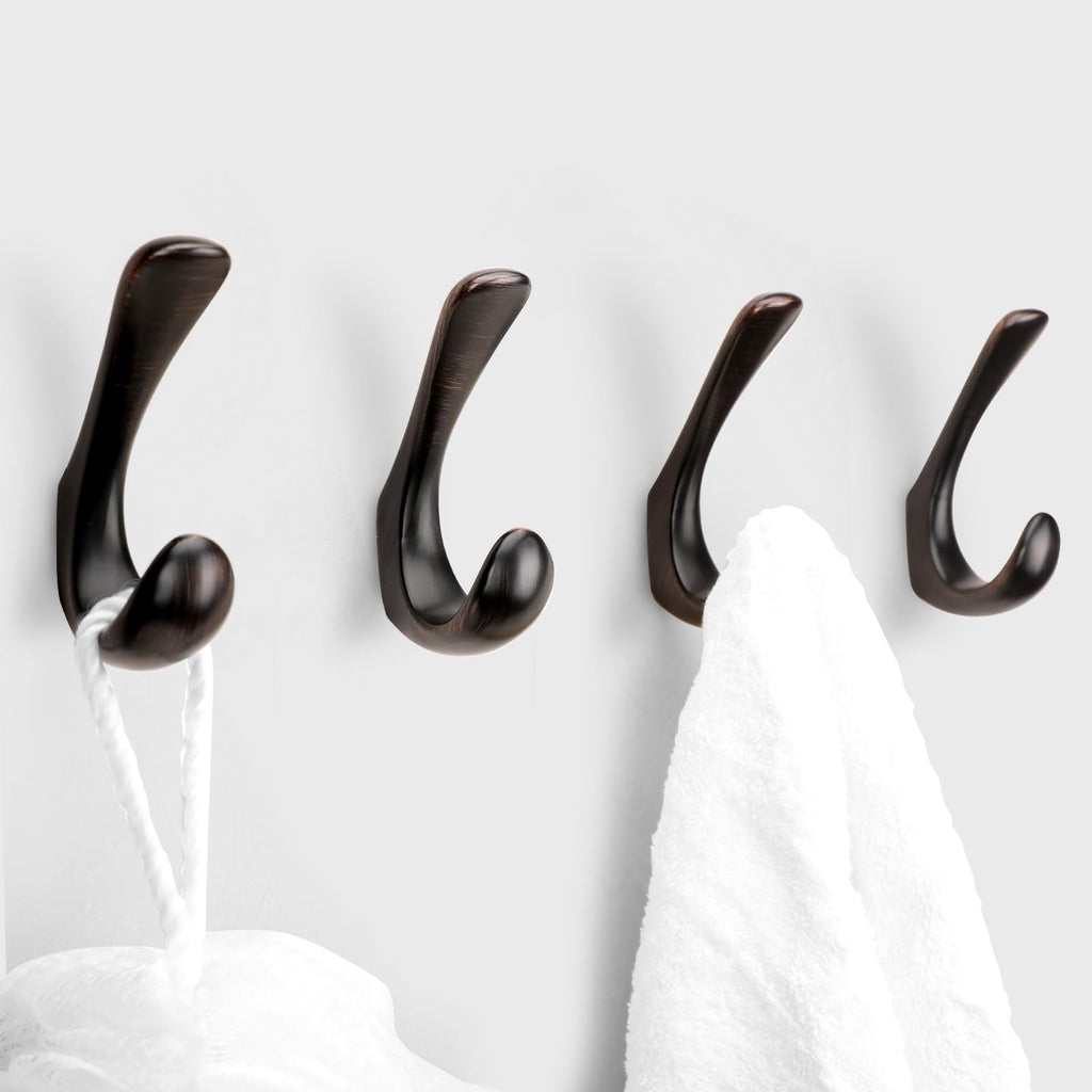 2 Pack Towel Hooks for Bathrooms Wall Mounted, Brushed Nickel Bathroom Hooks for Towels, Robe & Towel Hook for Wall, Modern Bath Towel Hook