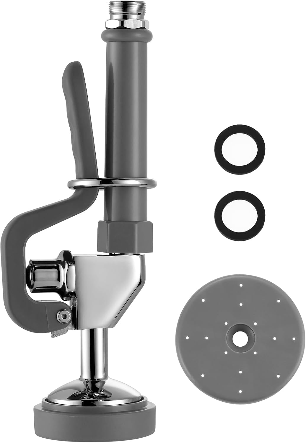 Pre Rinse Sprayer with Gray Handle Rubber Nozzles, 1.42 GPM High Pressure Pull Down Spray Head, 7/8-20UNEF Connector Handheld Dish Sprayer Nozzle Replacement Part for Commercial Sink Faucet