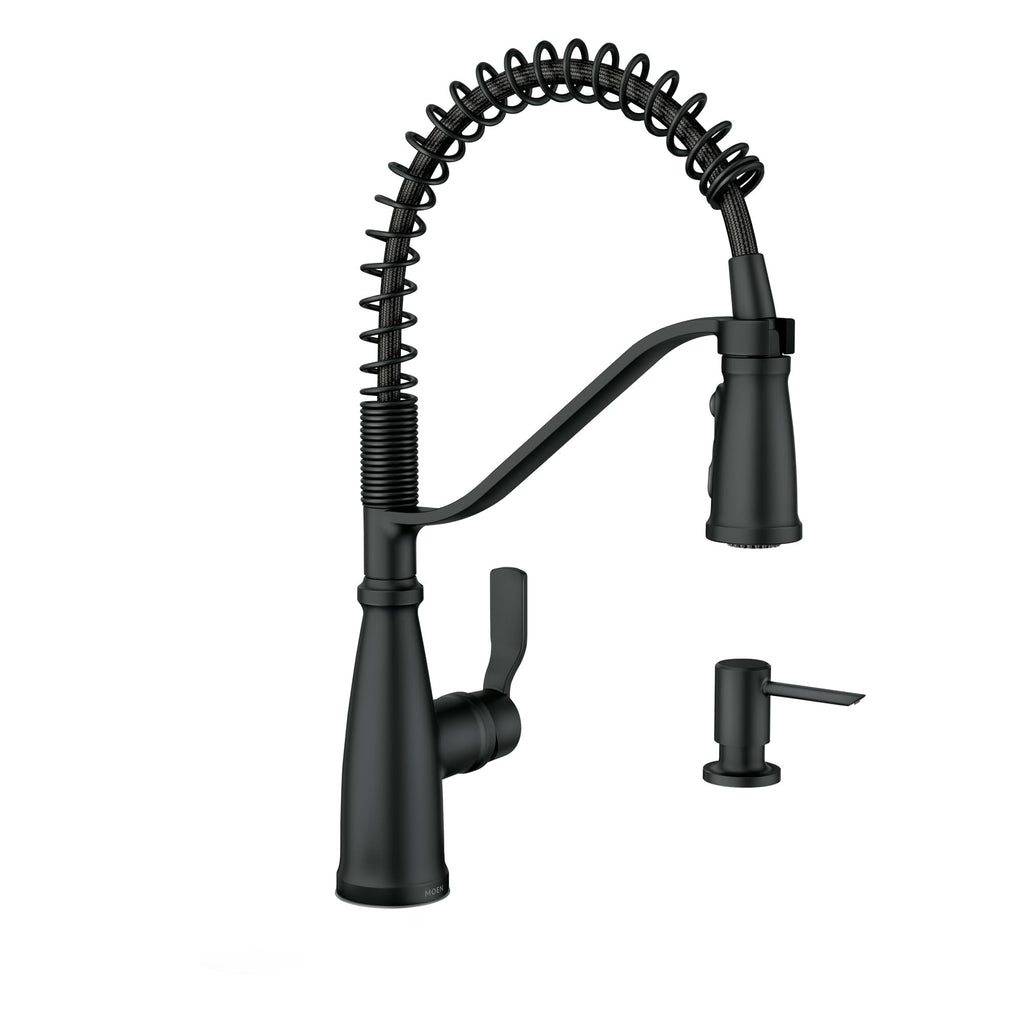 Moen Nolia Chrome One-Handle Pre-Rinse Spring Kitchen Faucet with Pull Down Sprayer, Single Hole Kitchen Sink Faucet with Soap Dispenser, 87886