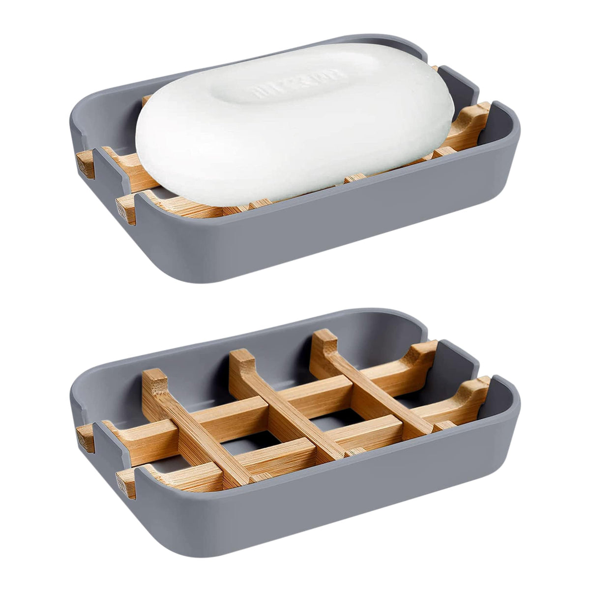 Aoheuo Modern Bamboo Fiber soap Holder and soap Dish Combination (Removable), White, 5.12 Long by 3 Wide, 0.98 inches high, Used in Kitchens, bathrooms, and bar Sinks