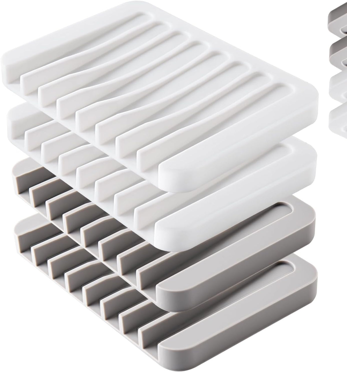4PCS Self-Draining Silicone Bar Soap Dish and Holders for Shower