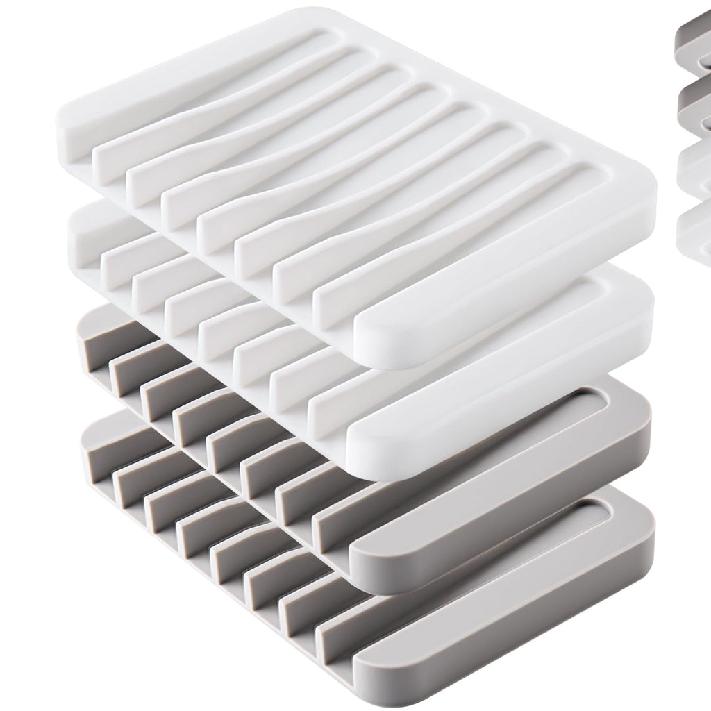 4PCS Self-Draining Silicone Bar Soap Dish and Holders for Shower