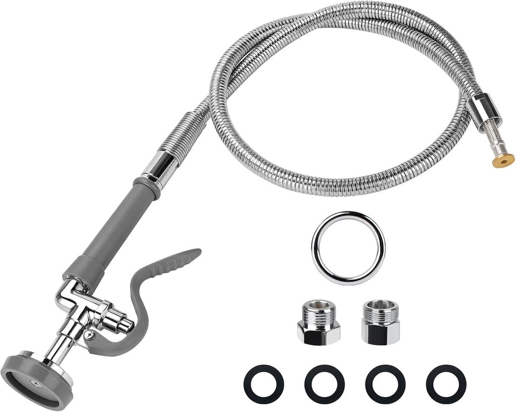 Pre Rinse Spray Valve with 60'' Stainless Hose Commercial Sink Faucet with Sprayer Nozzle Head with Flexible Hose Replacement Kit for Dishwasher Restaurant Wall Mount Kitchen Industrial- Gray