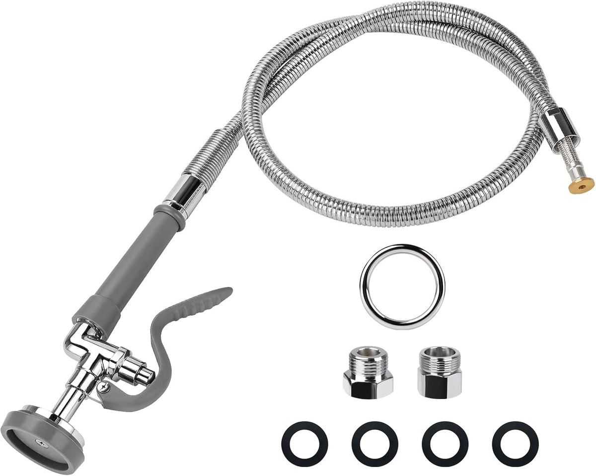 Pre Rinse Spray Valve with 60'' Stainless Hose Commercial Sink Faucet with Sprayer Nozzle Head with Flexible Hose Replacement Kit for Dishwasher Restaurant Wall Mount Kitchen Industrial- Gray