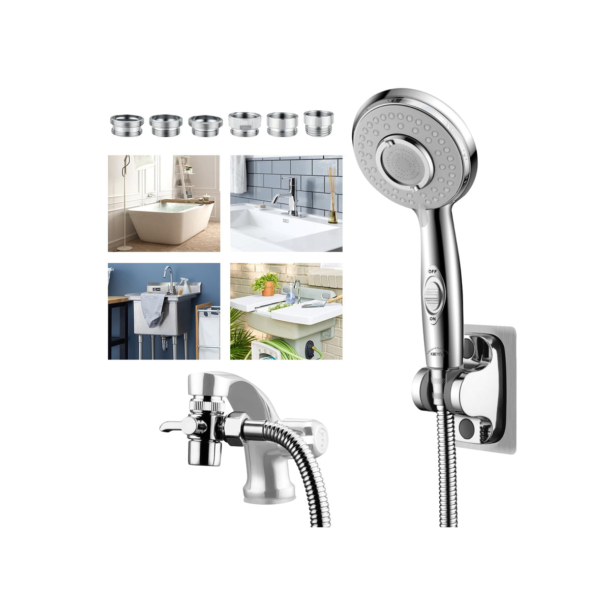 KLLEYNA Shower Head Hose Attachment for Sink/Tub Faucet - ON/OFF Jets Sprayer for Dog Wash/Bathtub Cleaning/Baby Bath/Hair Rinse, Tap Extender Water Nozzle for Bathroom Kitchen Utility Garden Basement