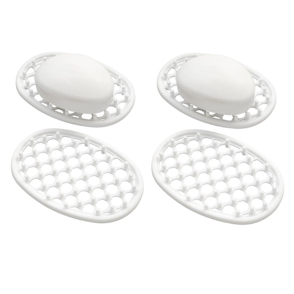 2 Pack Soap Dish for Shower, Non-Slip Silicone Bar Soap Holder with Efficient Drainage Holes for Bathroom Sink, Self Draining Soaps Saver Pad for Shower Niche, Shelf (White- 2Pcs)