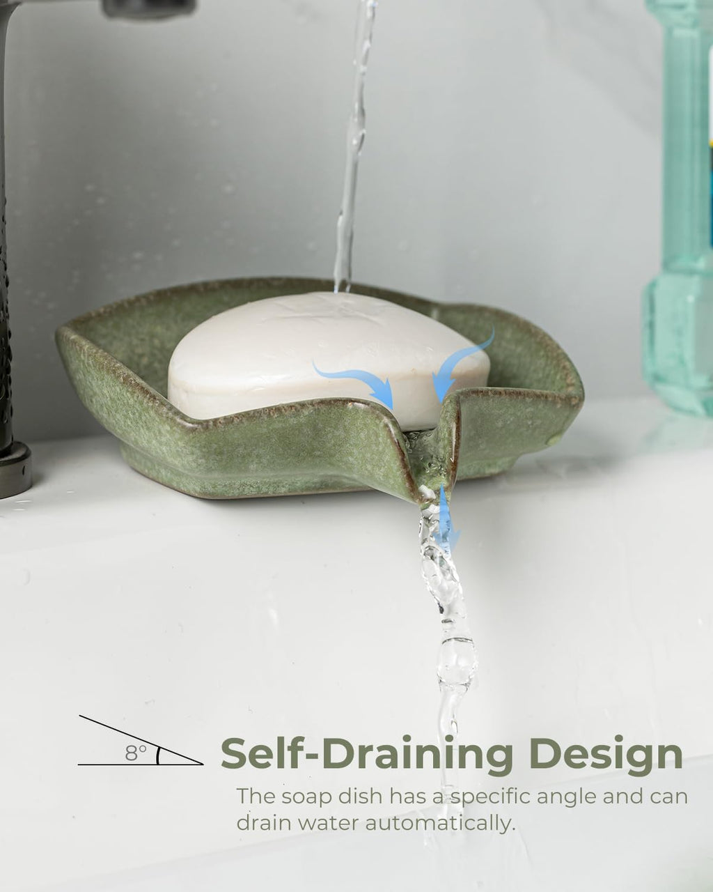 Zoeeker Self Draining Soap Dish, Ceramic Bar Soap Holder with Drainage