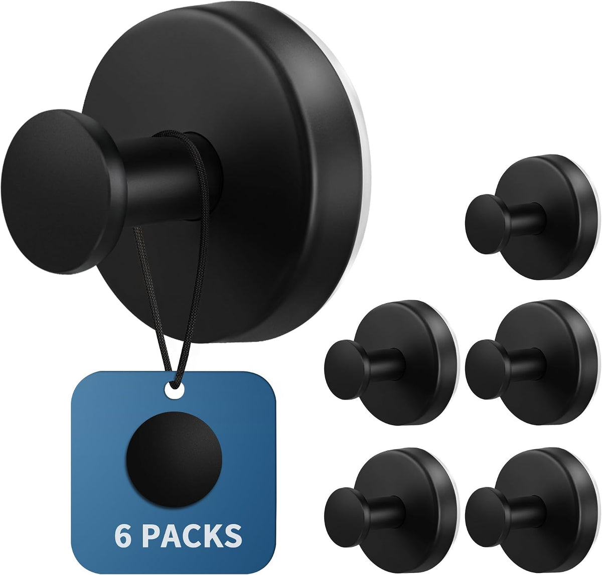 Suction Cup Hooks for Shower, 6 Pack Matte Black Suction Hooks