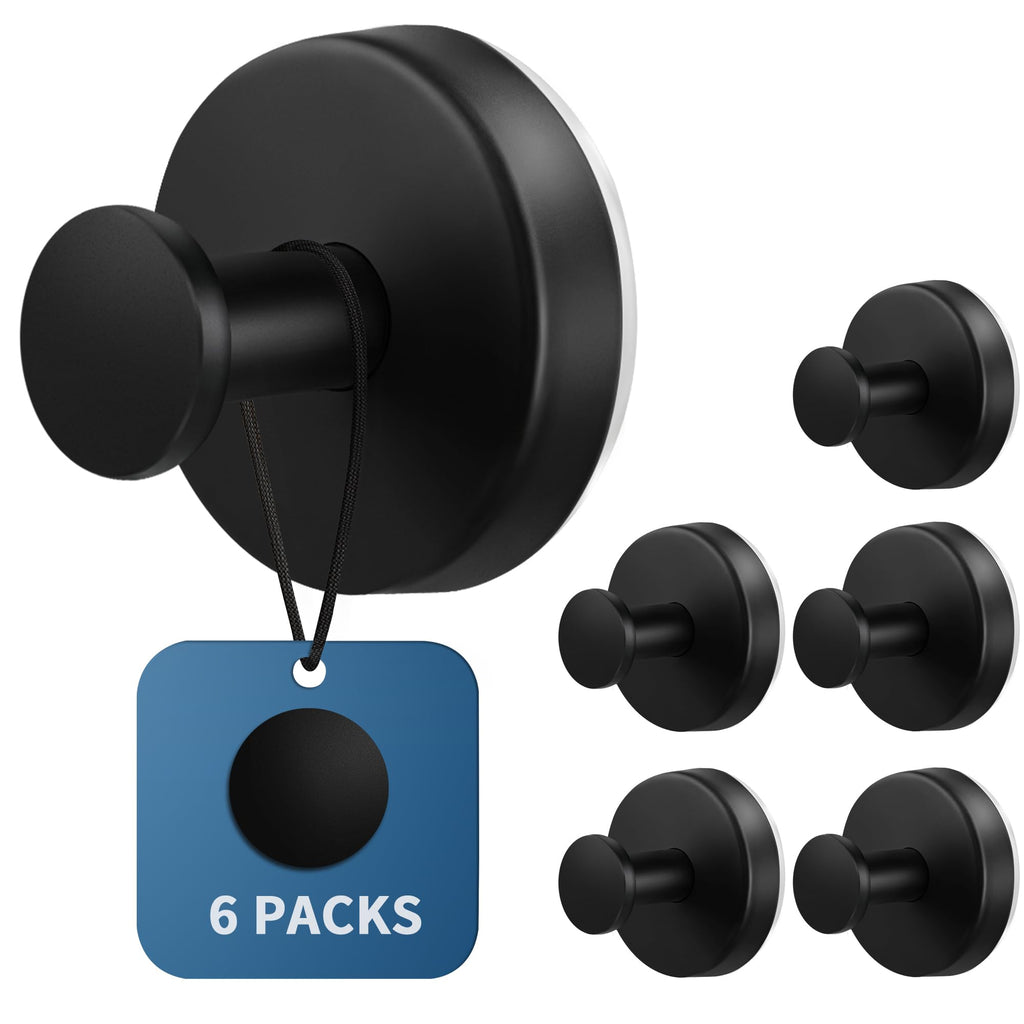 Suction Cup Hooks for Shower, 6 Pack Matte Black Suction Hooks