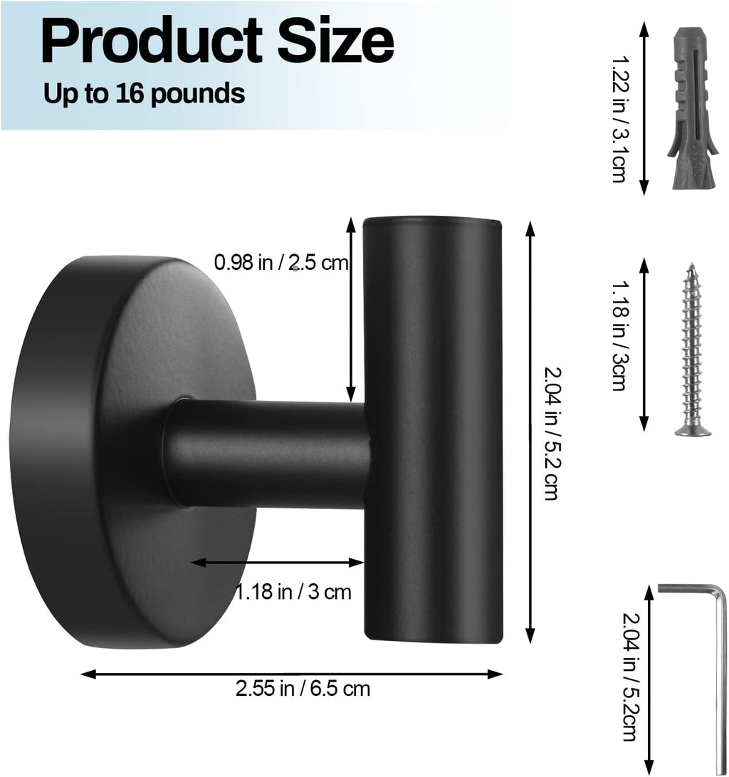 Kruodop Towel Hooks for Bathroom,4 Packs Wall Mount Towel Holder,Black Matte Wall Robe Hook,Stainless Steel Heavy Duty Door Hanger Towel Hook for Kitchen, Bedroom,Hotel,Pool,Coats - Black