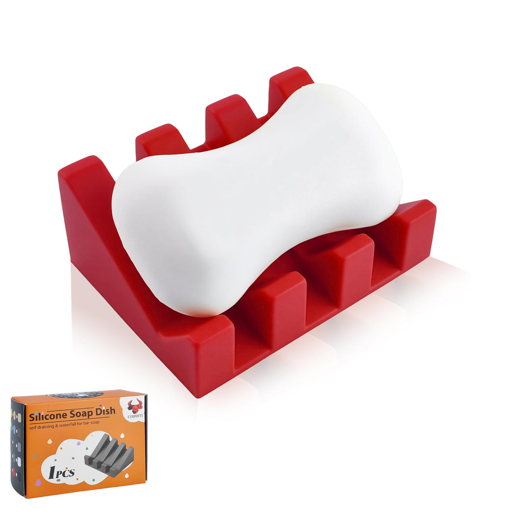 Self Draining Soap Dish Holder,Silicone Soap Dish,for Bathroom,Kitchen, Sponges，Can Extend Soap Life，Keep Soap Bars Dry and Easy Cleaning (White,1-Pack)