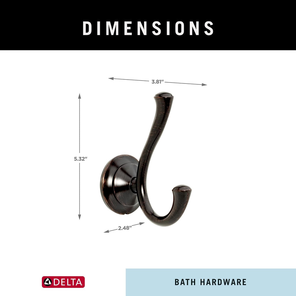 Delta Double Towel Hook for Bathroom or Kitchen| Venetian Bronze | Linden Accessories
